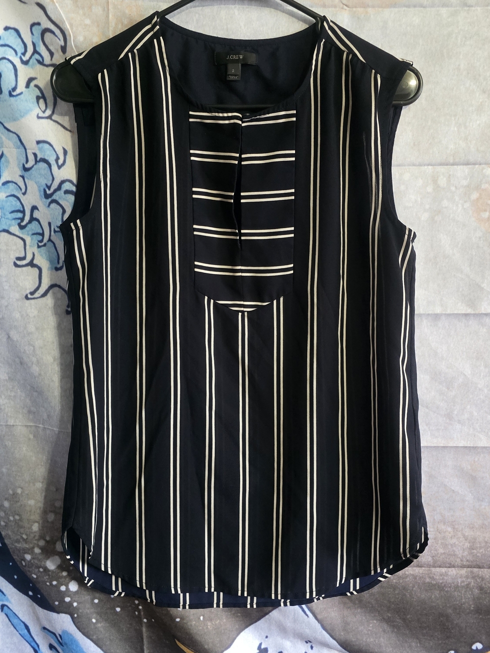 J. Crew Navy and White Vertical Stripe Sleeveless Top